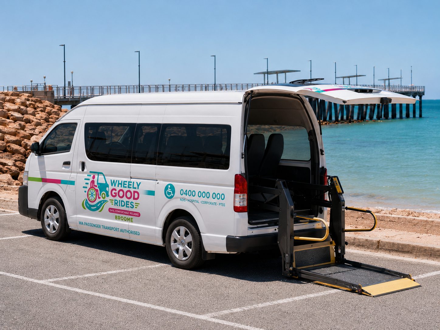 Wheelchair lift in action — Toyota HiAce Commuter WAV